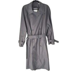 London Fog Mens Double Breasted Trench Coat 40 Reg Dark Gray Belt Detective READ